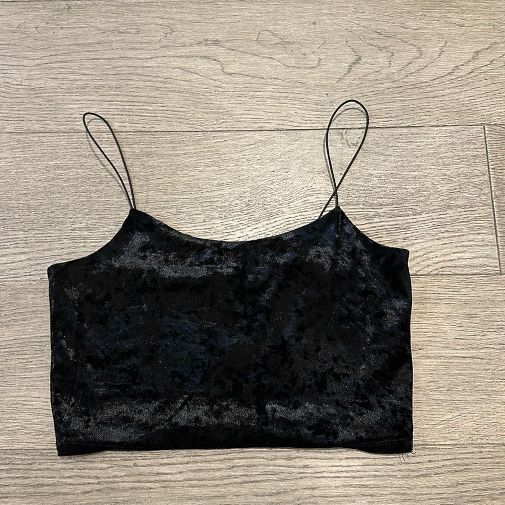 EUC Garage Black Crushed Velvet Tank Top